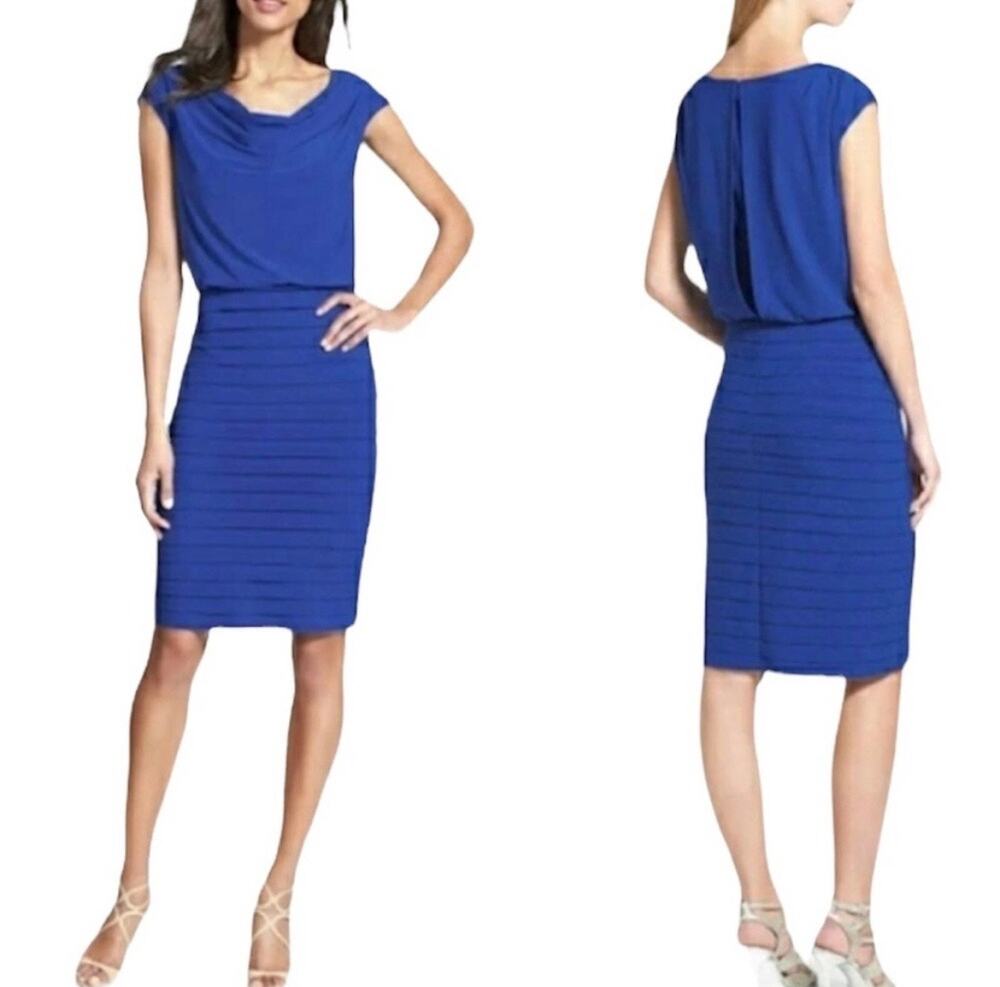 Adrianna Papell Blue Cocktail Dress Cap Short Sleeve Modest Royal Blue 8